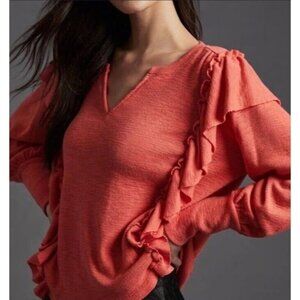 Anthropologie Pilcro Shirt Women’s xs orange ruffle fall  blouse relaxed casual